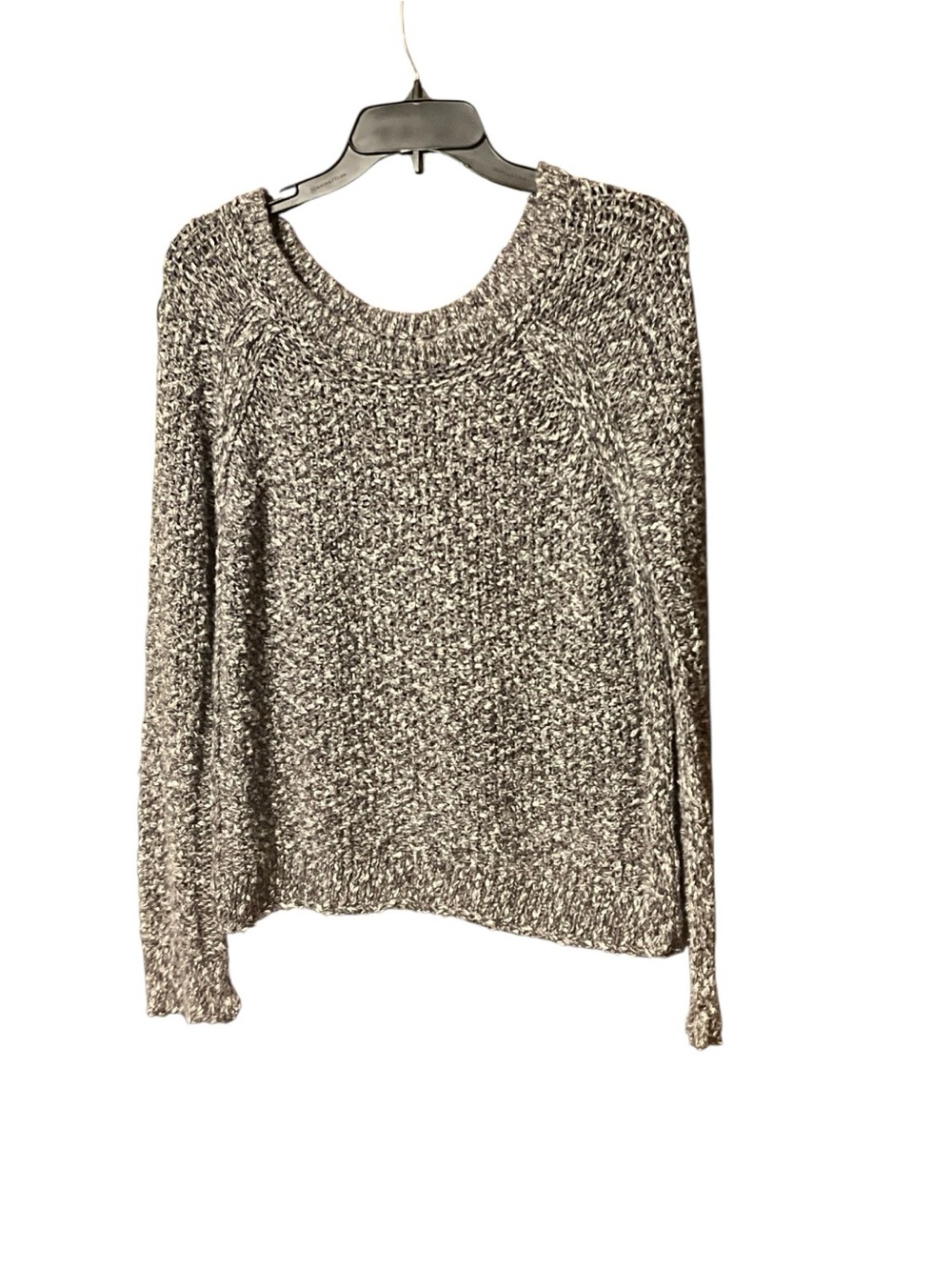 Free People Gray/Black/White Marled Knit Cotton Crewneck Raglan Sweater M